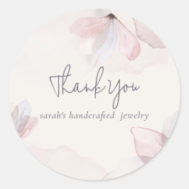 Abstracte Blush Waterverf Floral Business Bedankt Ronde Sticker