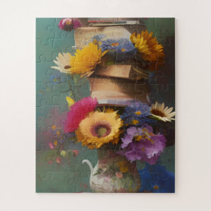 Abstracte boeken en bloemen legpuzzel