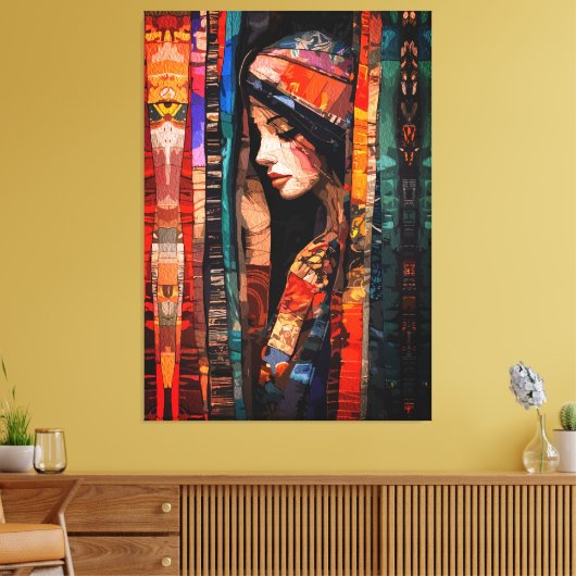 Abstracte Boheemse Kunst met Ethische Texturen Canvas Afdruk (Insitu (Woonkamer))