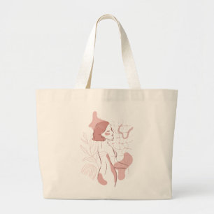 Abstracte Bohemen-damesillustratie, Earth Tones Grote Tote Bag