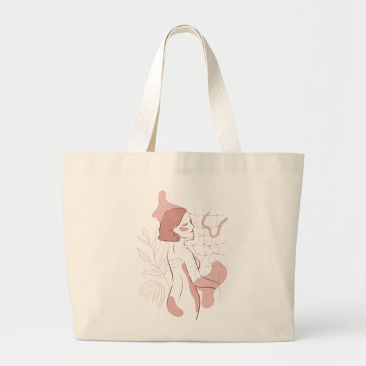 Abstracte Bohemen-damesillustratie, Earth Tones Grote Tote Bag (Voorkant)