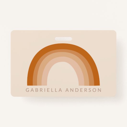 Abstracte Boho 70s Rainbow Terracotta Gepersonalis Badge (Voorkant)