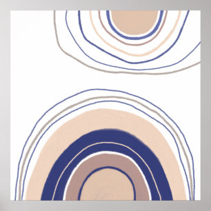 Abstracte Boho Arches - Blauw en beige Poster