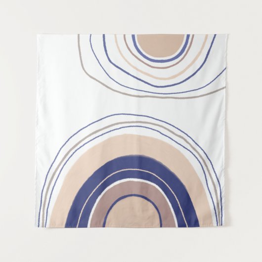 Abstracte Boho Arches - Blauw en beige Wandkleed (Voorkant)