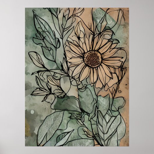 Abstracte Boho bloemensalie en beige Poster (Voorkant)