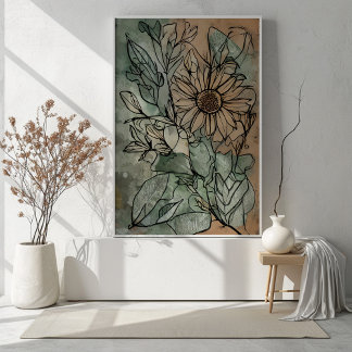 Abstracte Boho bloemensalie en beige Poster