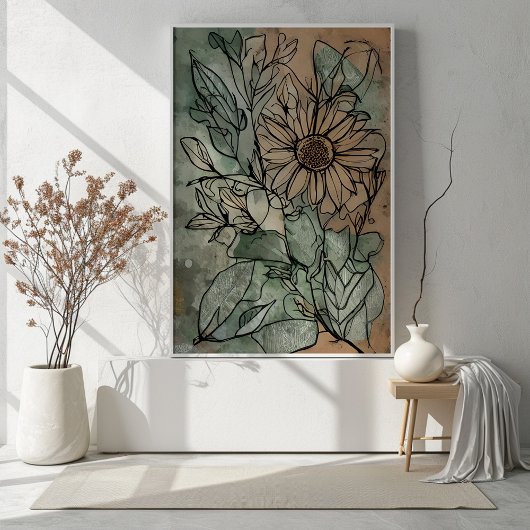 Abstracte Boho bloemensalie en beige Poster
