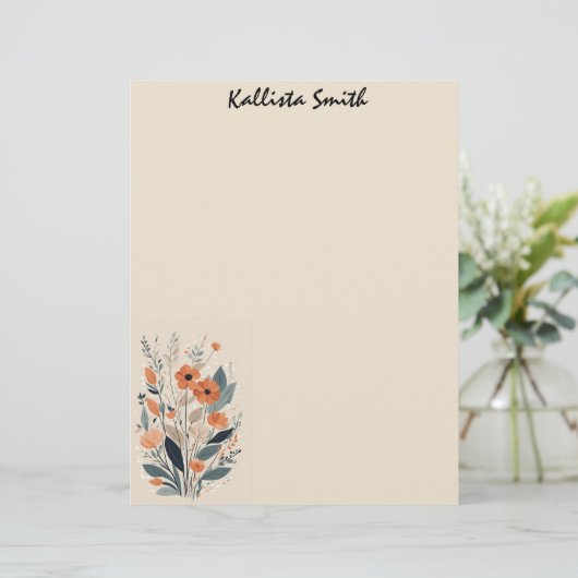 Abstracte Boho Floral Raw Sienna en zalm Briefhoofd (Staand voorkant)