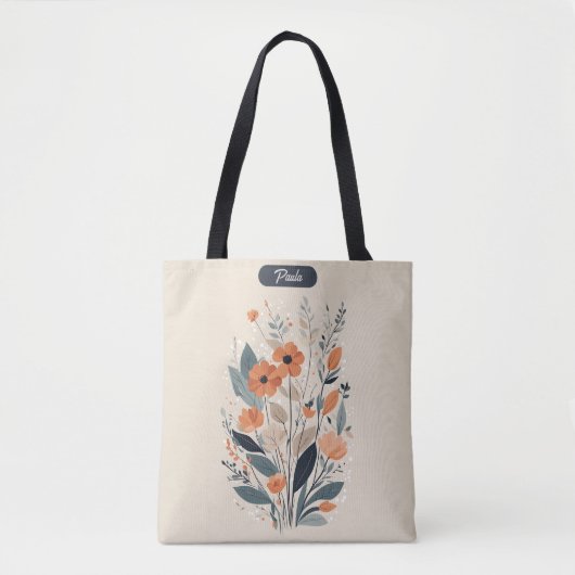 Abstracte Boho Floral Raw Sienna en zalm Tote Bag (Voorkant)