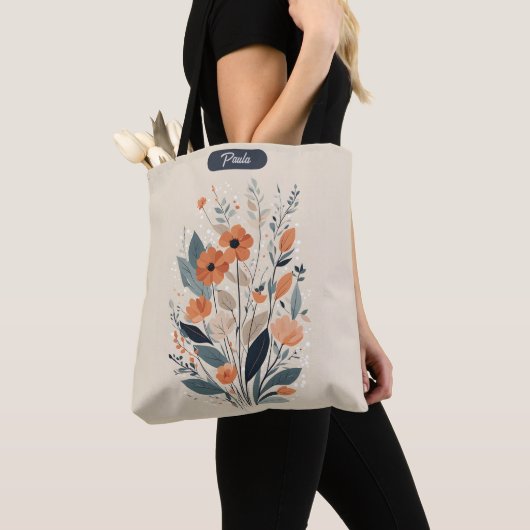 Abstracte Boho Floral Raw Sienna en zalm Tote Bag (Dichtbij)