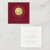 Abstracte Boho Gold Foil Cirkel Square Red Vierkante Visitekaartje (Voorkant / Achterkant)