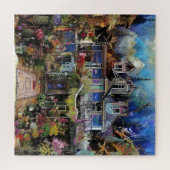 Abstracte Boho Haunted House Floral Collage Legpuzzel (Horizontaal)