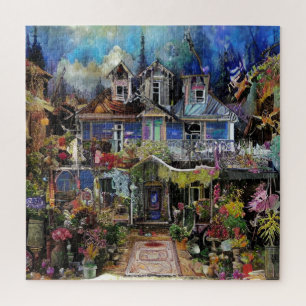 Abstracte Boho Haunted House Floral Collage Legpuzzel