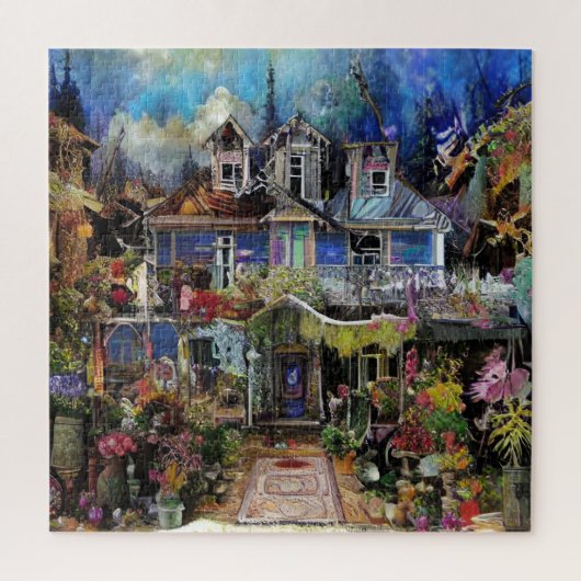 Abstracte Boho Haunted House Floral Collage Legpuzzel (Verticaal)