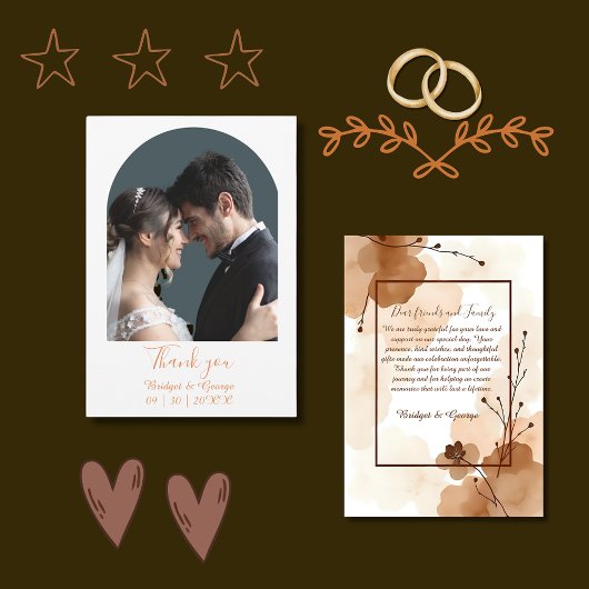 abstracte boho minimalistische bruiloft bedankkaart