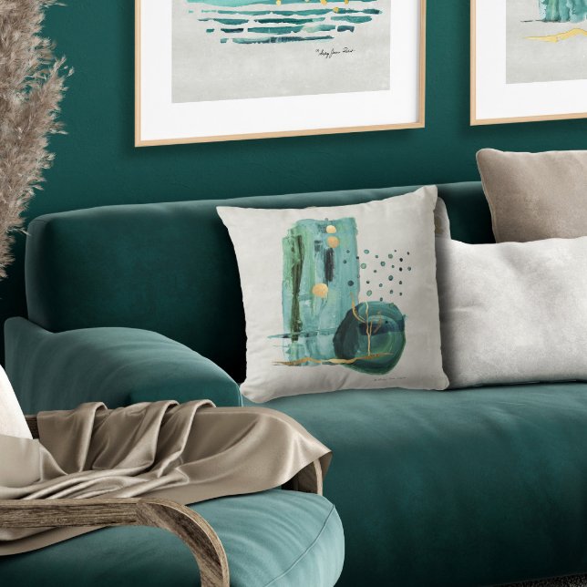 Abstracte Boho Modern Style Green in Gold Waterver Kussen (Creator heeft geüpload)