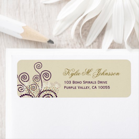 Abstracte Boho Paarse spiralen retouradreslabels Etiket (Insitu)