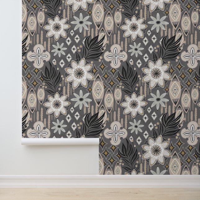 Abstracte Boho Shapes Doodles Behang (Applicatie)