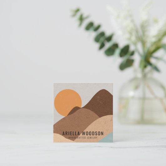 Abstracte Boho Terracotta Sand Jewelry Designer Vierkante Visitekaartje (Staand voorkant)