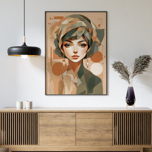 Abstracte Boho Vrouw Portret Geometrische Muur Pos Poster