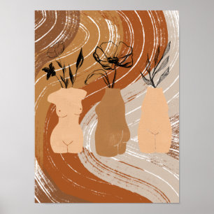 Abstracte Boho Vrouwen Illustratie , Aardetinten Poster