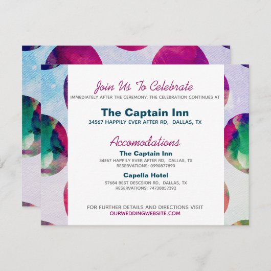 Abstracte Boho Waterverf Pink Weddenschap Informat Informatiekaartje (Voorkant / Achterkant)