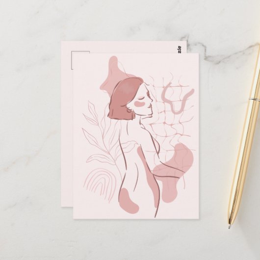 Abstracte Boho Woman Illustratie Briefkaart (Voorkant / Achterkant in situ)