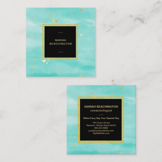 *~* Abstracte Bold Gold Dust en Mint Gold Bubbles Vierkante Visitekaartje (Voorkant / Achterkant)