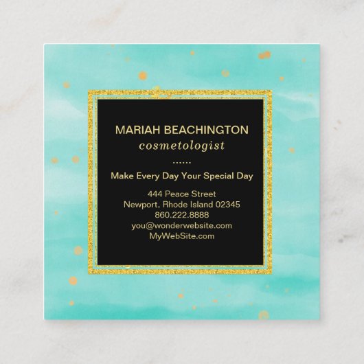 *~* Abstracte Bold Gold Dust en Mint Gold Bubbles Vierkante Visitekaartje (Achterkant)