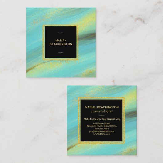 *~* Abstracte Bold Gold Dust en Turquoise Glitter Vierkante Visitekaartje (Voorkant / Achterkant)