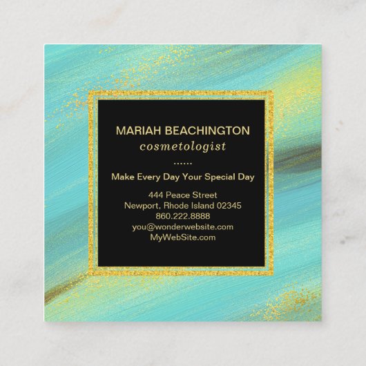 *~* Abstracte Bold Gold Dust en Turquoise Glitter Vierkante Visitekaartje (Achterkant)