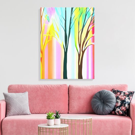 Abstracte Bomen in Veelkleurige Pastels Canvas Afdruk (Insitu (Woonkamer))