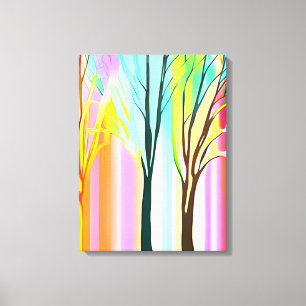 Abstracte Bomen in Veelkleurige Pastels Canvas Afdruk