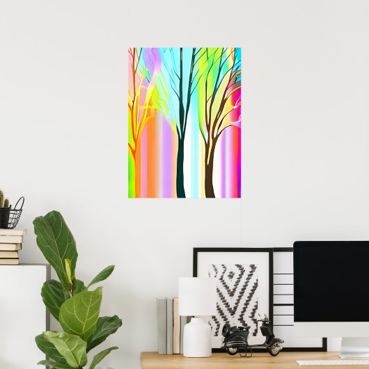Abstracte Bomen in Veelkleurige Pastels Poster (Thuiskantoor)