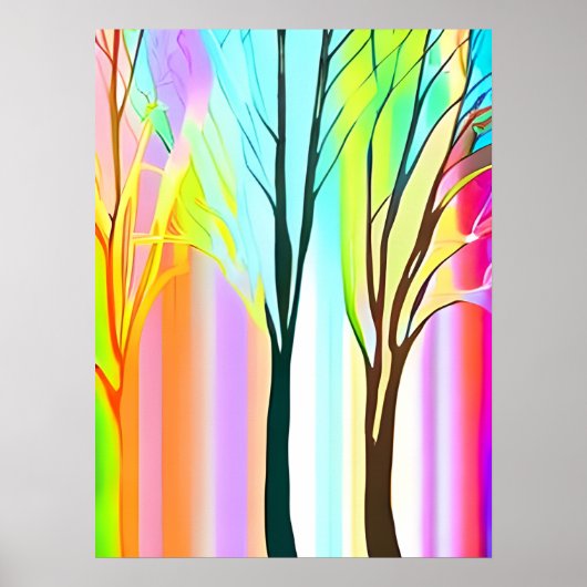 Abstracte Bomen in Veelkleurige Pastels Poster (Voorkant)