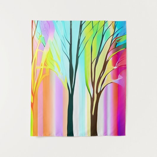 Abstracte Bomen in Veelkleurige Pastels Wandkleed (Voorkant)