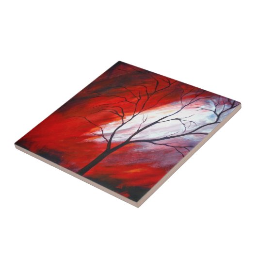 Abstracte boom en rode hemel tegeltje (Zijkant)