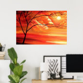Abstracte boom en zon - Creatieve moderne kunst Poster (Thuiskantoor)