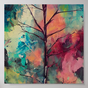 Abstracte boom in gedempte tonen poster