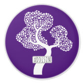 Abstracte boom met cirkels en naam royal paars keramische knop (Voorkant)