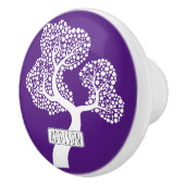 Abstracte boom met cirkels en naam royal paars keramische knop (Rechts)