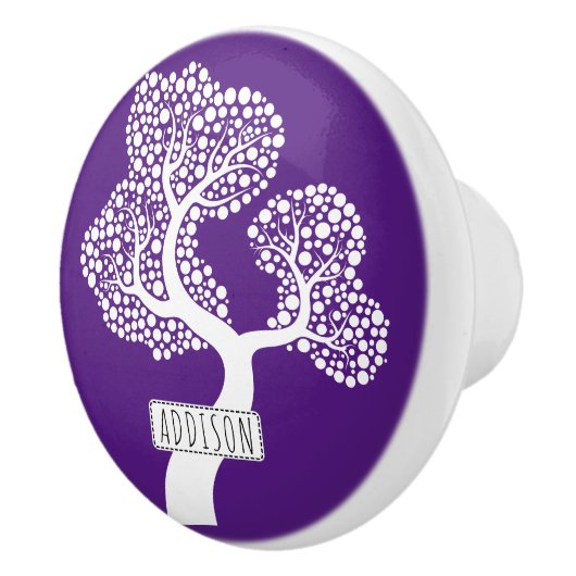 Abstracte boom met cirkels en naam royal paars keramische knop (Rechts)