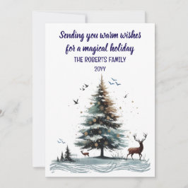 Abstracte boom met hert in waterverf stijl feestdagenkaart