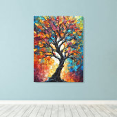 Abstracte boom met kleurrijke bladeren canvas afdruk (Insitu (Houten vloer))