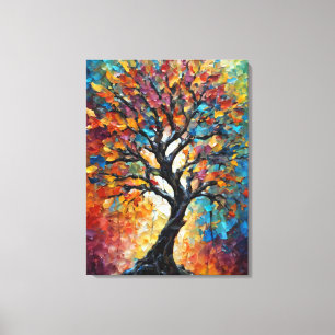 Abstracte boom met kleurrijke bladeren canvas afdruk