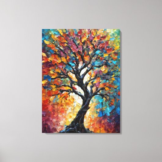 Abstracte boom met kleurrijke bladeren canvas afdruk (Voorkant)