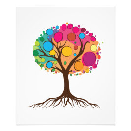 Abstracte boom met wortels en kleurrijke bladeren. foto afdruk