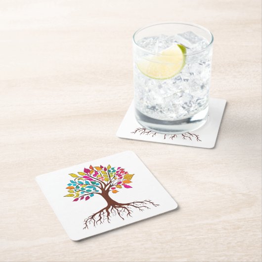 Abstracte boom met wortels en kleurrijke bladeren. kartonnen onderzetters (Insitu)