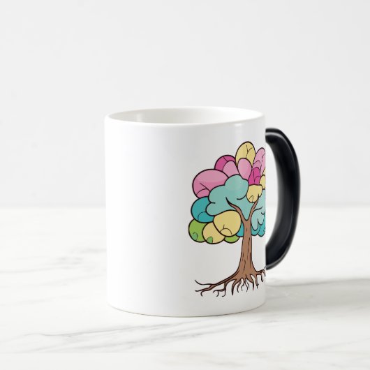 Abstracte boom met wortels en kleurrijke bladeren. magische mok (Voorkant rechts)