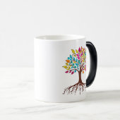 Abstracte boom met wortels en kleurrijke bladeren. magische mok (Voorkant rechts)